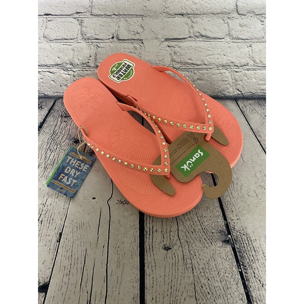 Sanuk NWT Womens Funshine Gem Coral 9 Flip Flops